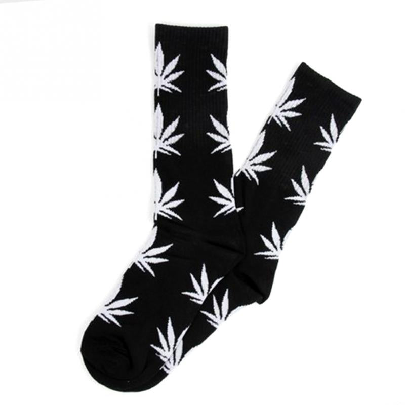Black With White Marijuana Leaves Weed Socks
