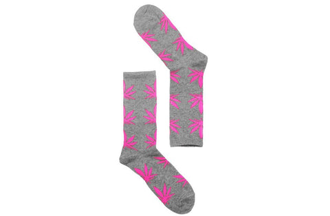 Grey With Pink Marijuana Leaves Weed Socks
