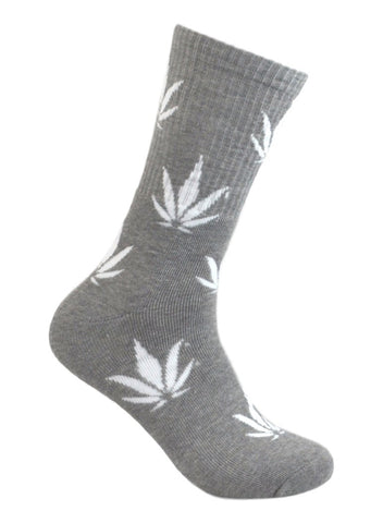 Grey With White Marijuana Leaves Weed Socks