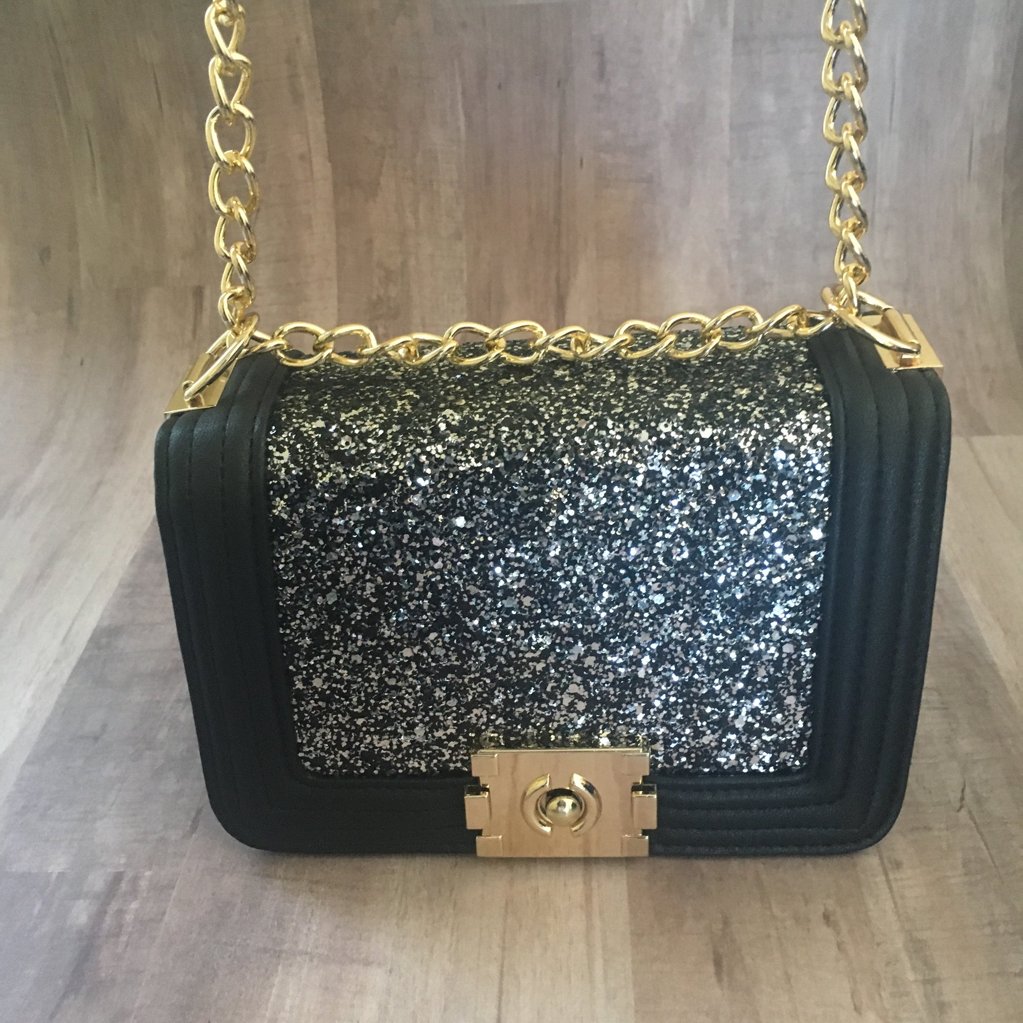 Silver Glitter Leather Boxy Bag
