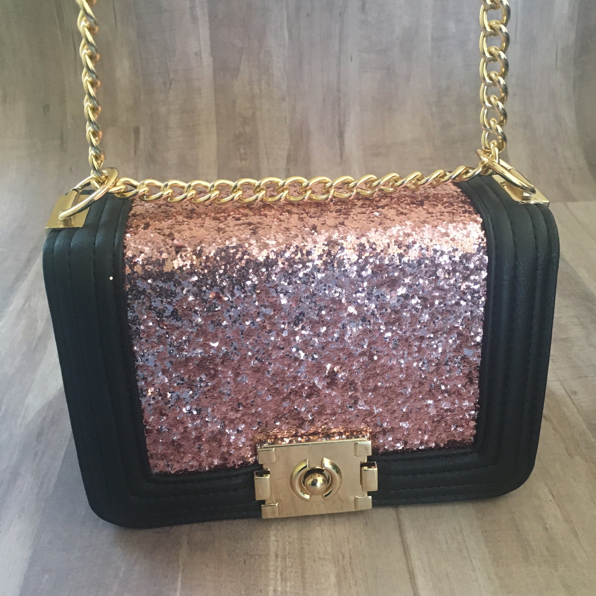Pink Glitter Leather Boxy Bag