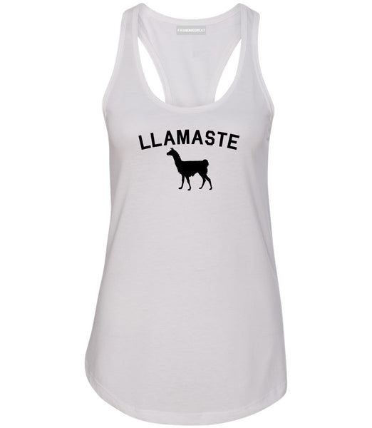 llamaste Yoga Funny Llama White Womens Racerback Tank Top