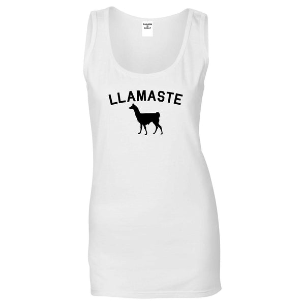 llamaste Yoga Funny Llama White Womens Tank Top