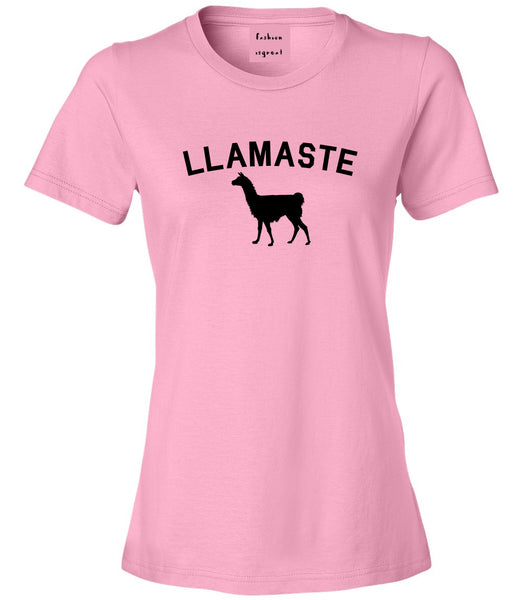 llamaste Yoga Funny Llama Pink Womens T-Shirt
