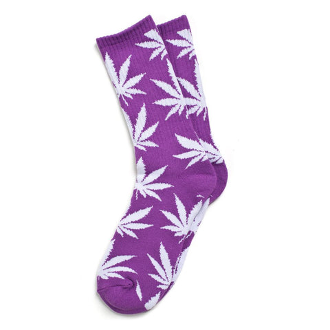 Purple With White Marijuana Leaves Weed Socks