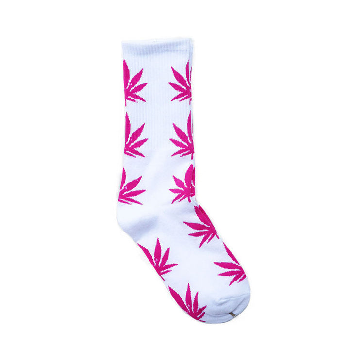 White With Pink Marijuana Leaves Weed Socks